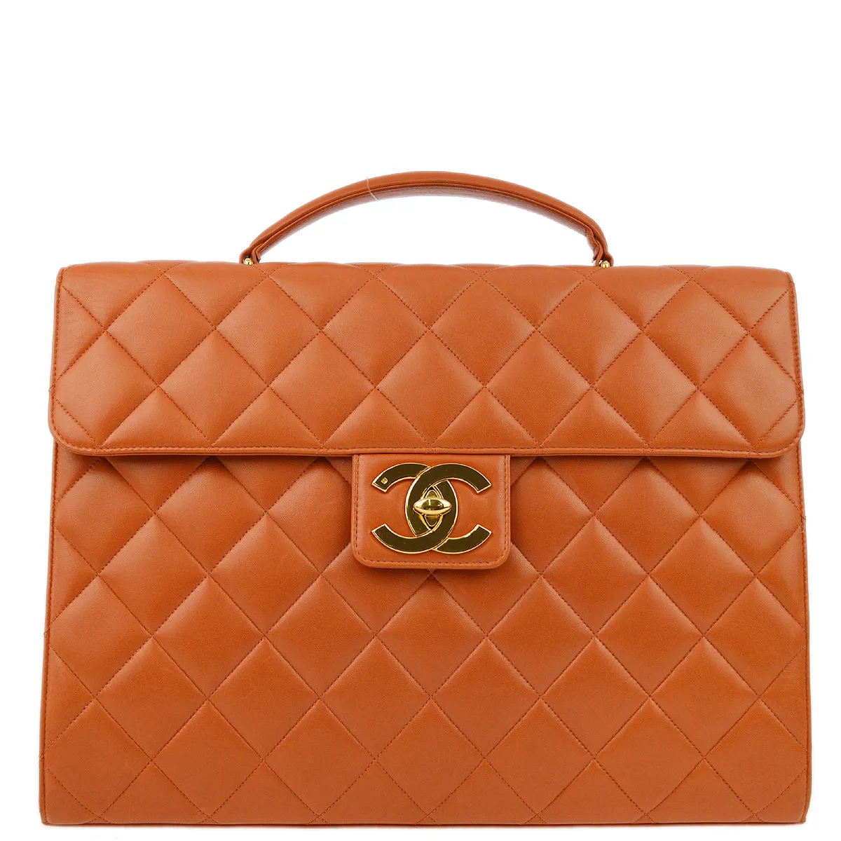 Chanel Orange Lambskin Briefcase Business HandBag