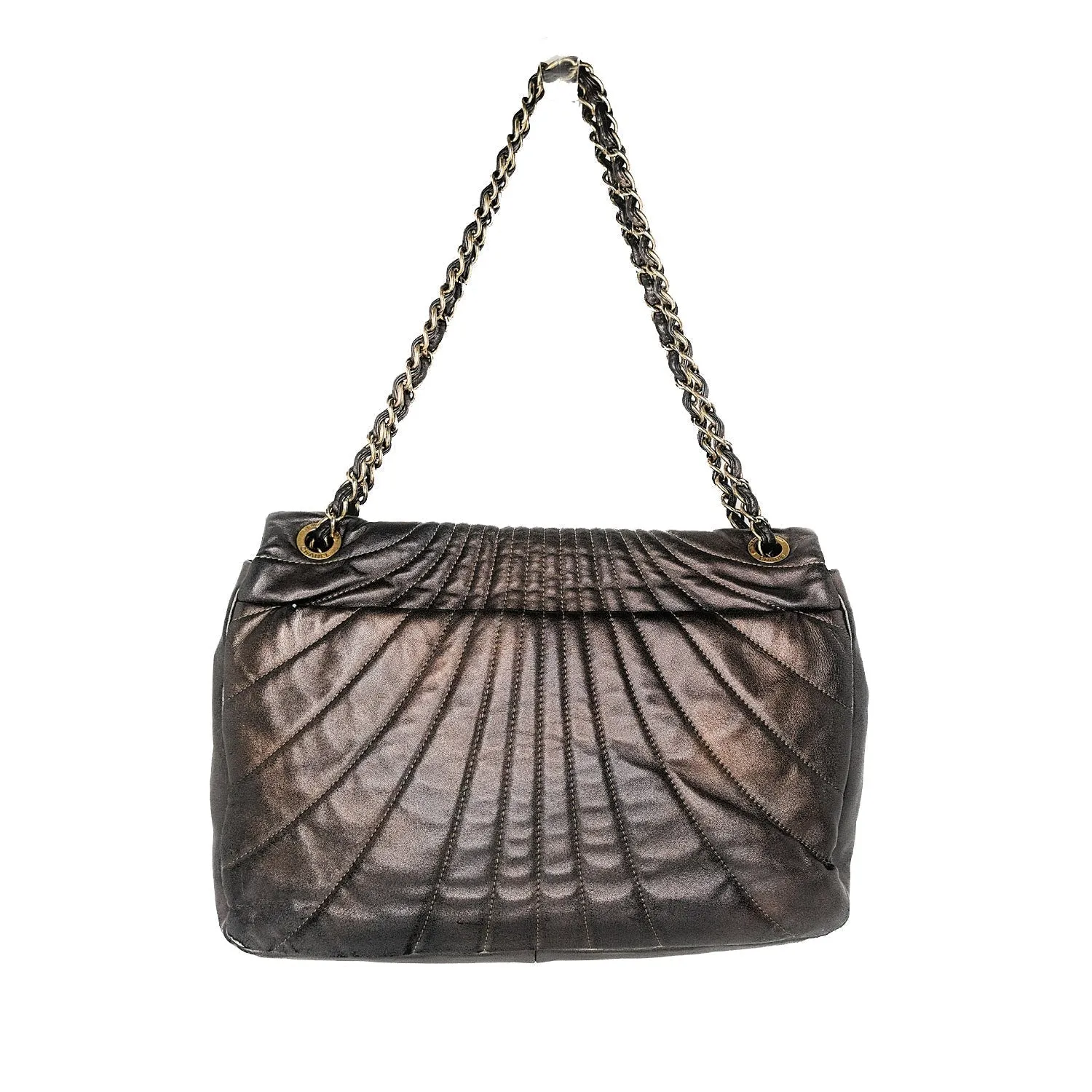 Chanel Paris-Shanghai Quilted Fan Flap Bag Metallic Lambskin