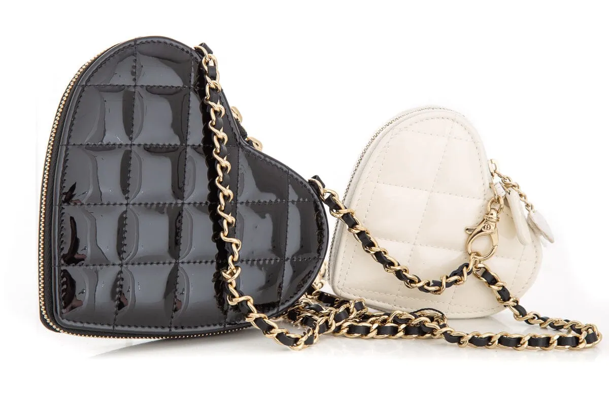 Chanel Patent Calfskin Resin Quilted CC Heart Clutch Shoulder Bag