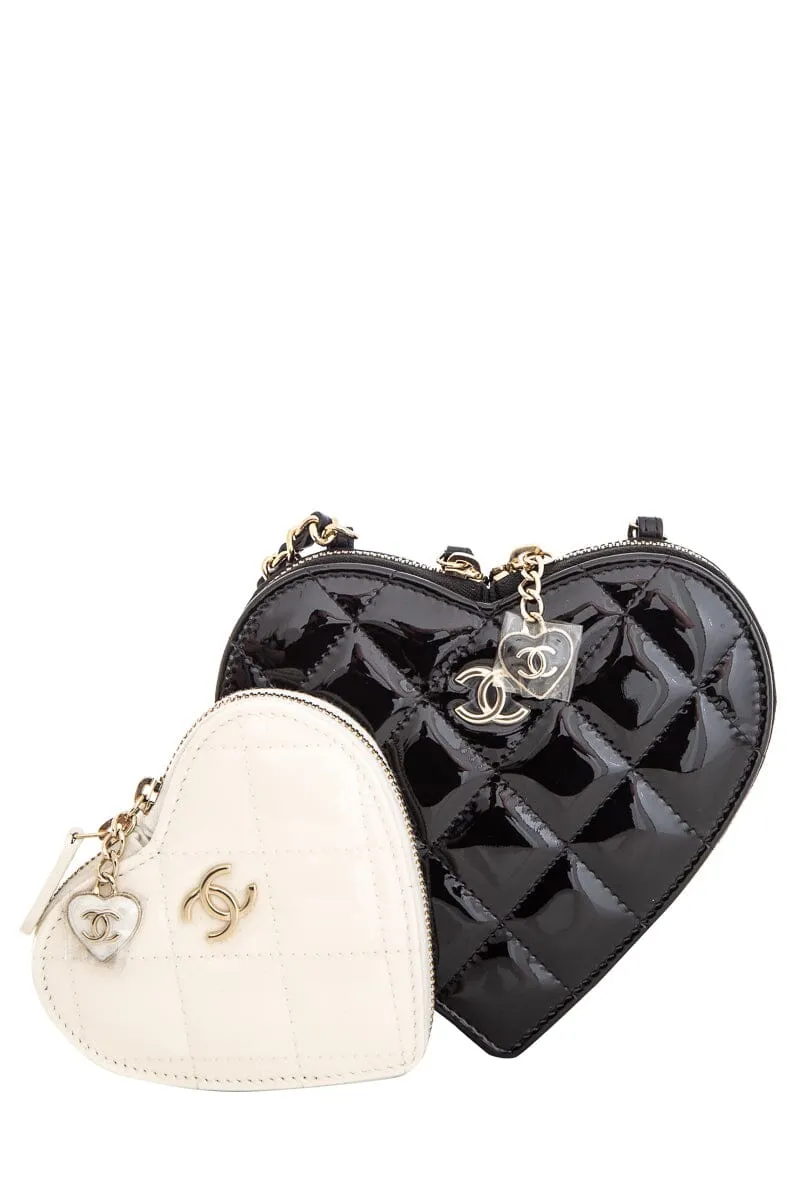 Chanel Patent Calfskin Resin Quilted CC Heart Clutch Shoulder Bag