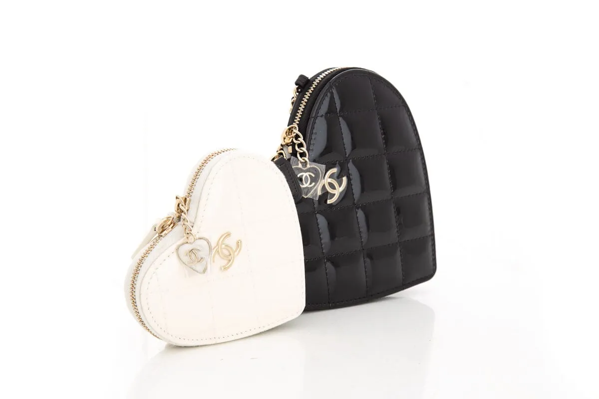 Chanel Patent Calfskin Resin Quilted CC Heart Clutch Shoulder Bag