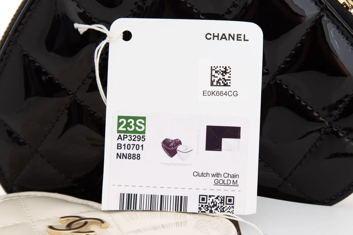 Chanel Patent Calfskin Resin Quilted CC Heart Clutch Shoulder Bag