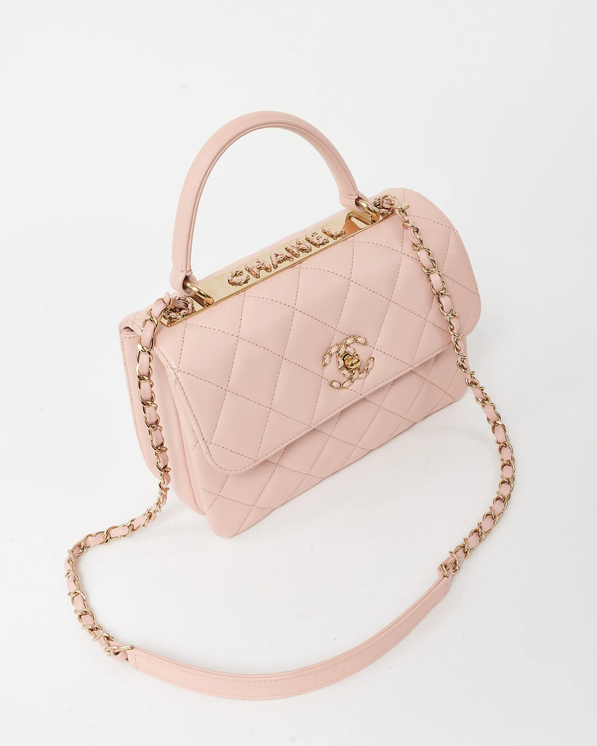 Chanel Pink Lambskin Leather 19 Clasp Small Trendy CC Top Handle Bag
