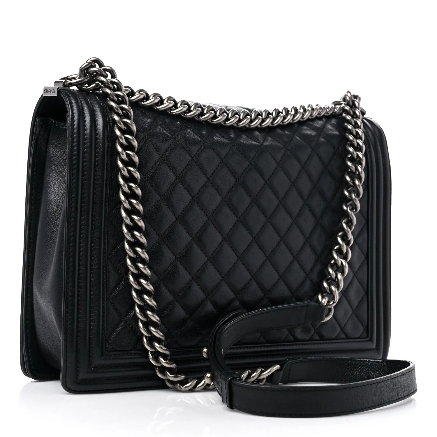 CHANEL QUILTED CALFSKIN LARGE BOY BAG RUTHENIUM HARDWARE