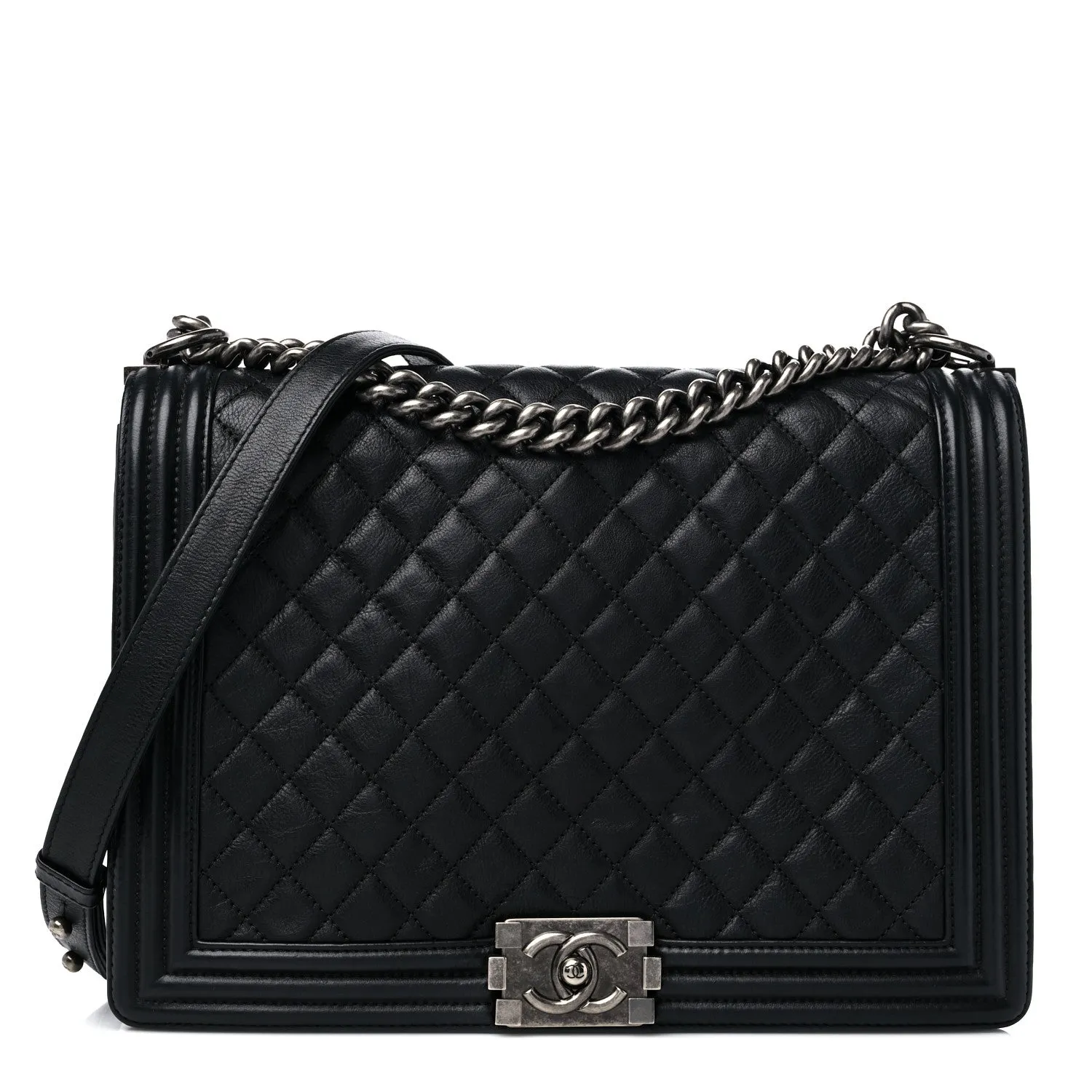 CHANEL QUILTED CALFSKIN LARGE BOY BAG RUTHENIUM HARDWARE