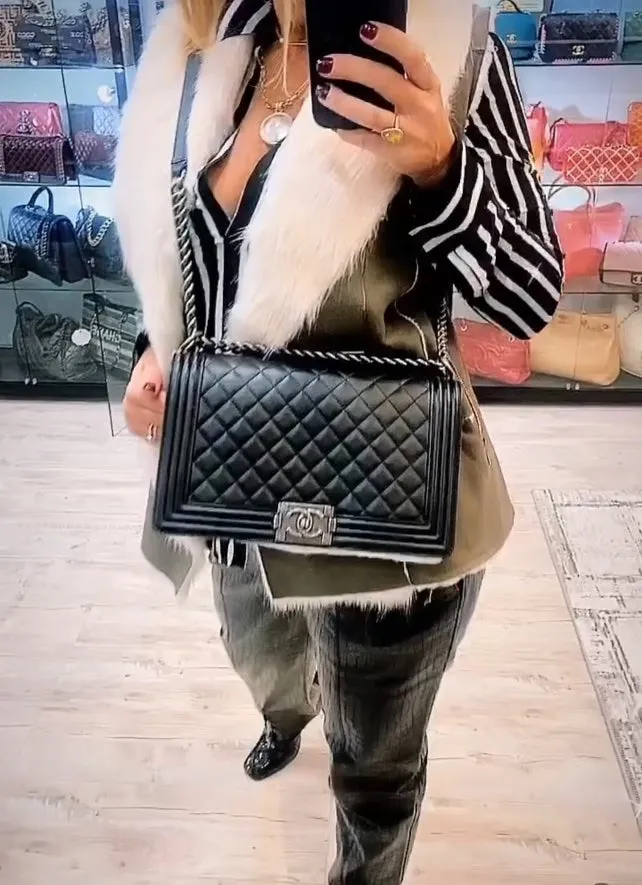 CHANEL QUILTED CALFSKIN LARGE BOY BAG RUTHENIUM HARDWARE