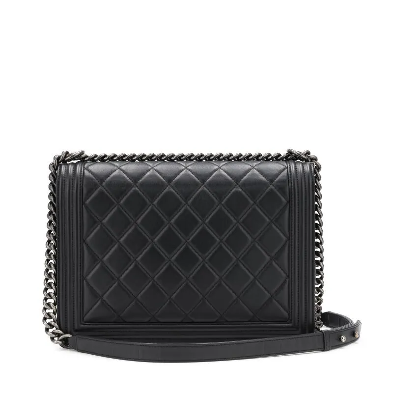CHANEL QUILTED CALFSKIN LARGE BOY BAG RUTHENIUM HARDWARE