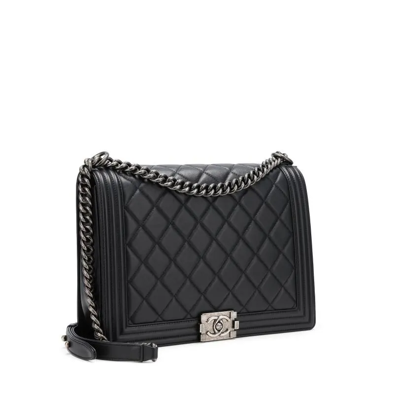 CHANEL QUILTED CALFSKIN LARGE BOY BAG RUTHENIUM HARDWARE