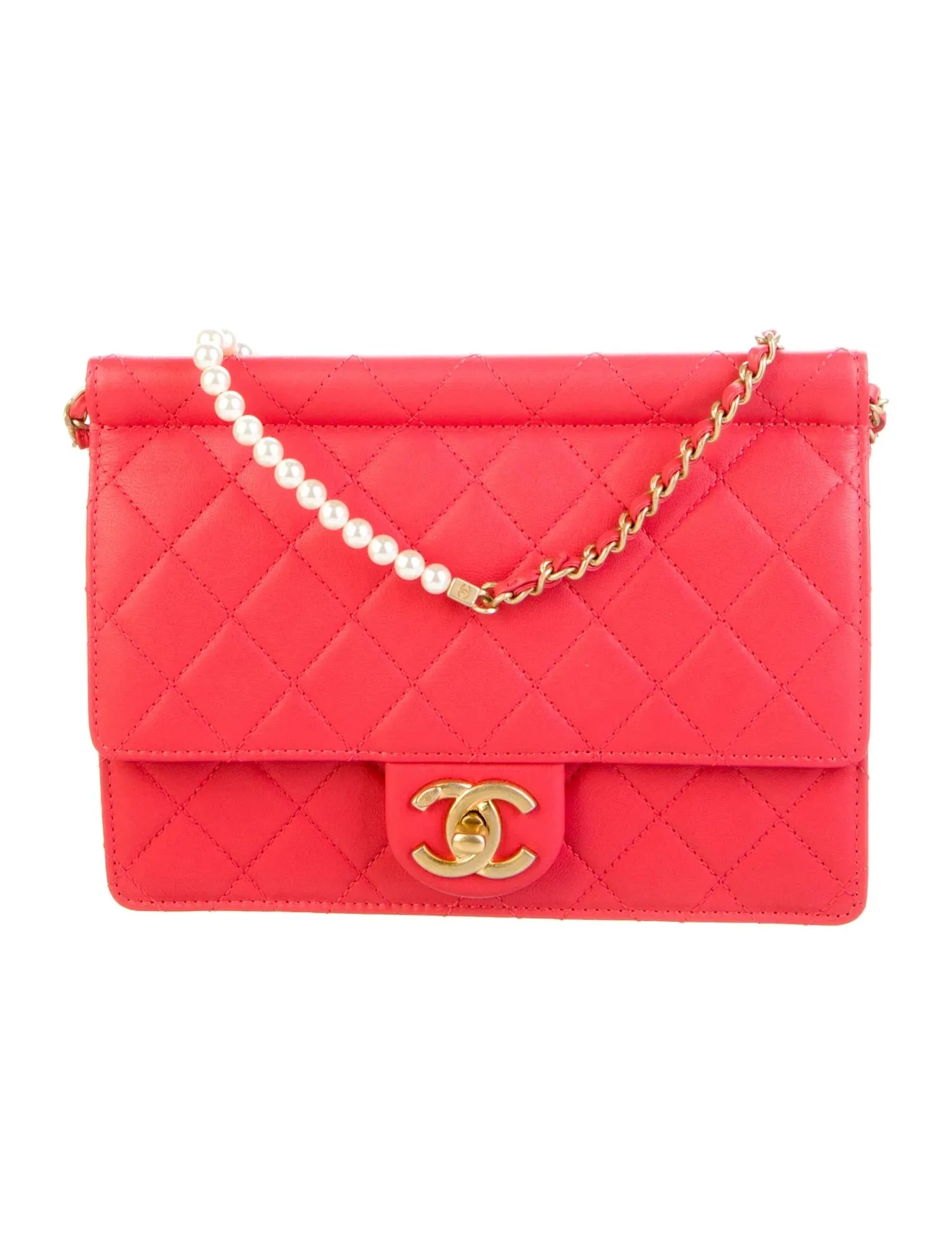 CHANEL QUILTED LAMBSKIN PEARL CHAIN MEDIUM FLAP BAG