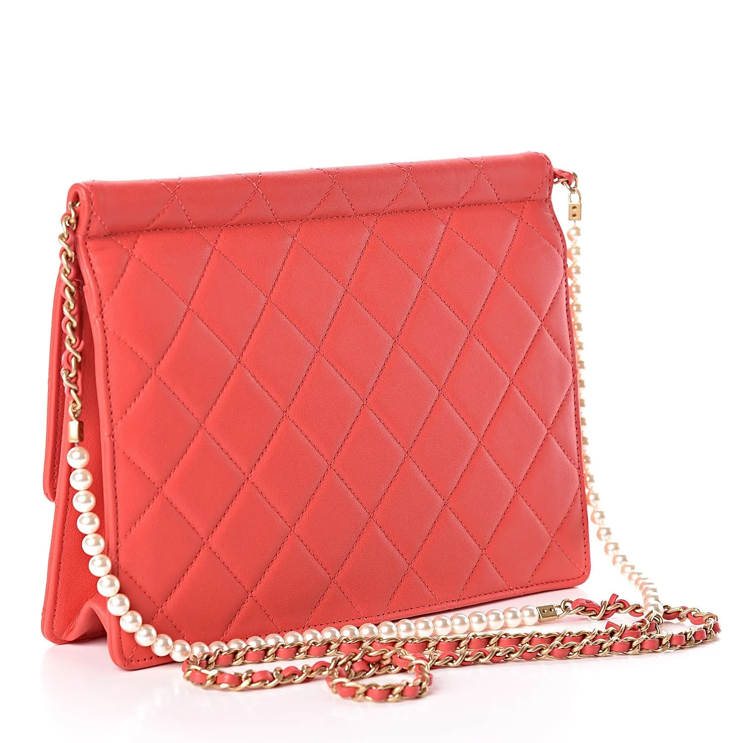 CHANEL QUILTED LAMBSKIN PEARL CHAIN MEDIUM FLAP BAG