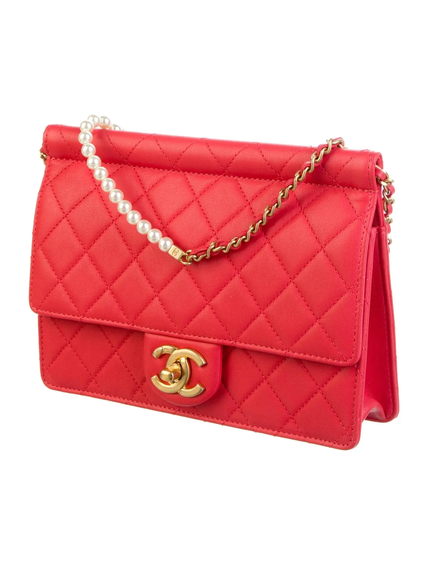 CHANEL QUILTED LAMBSKIN PEARL CHAIN MEDIUM FLAP BAG