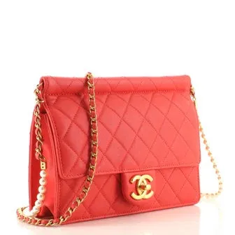 CHANEL QUILTED LAMBSKIN PEARL CHAIN MEDIUM FLAP BAG