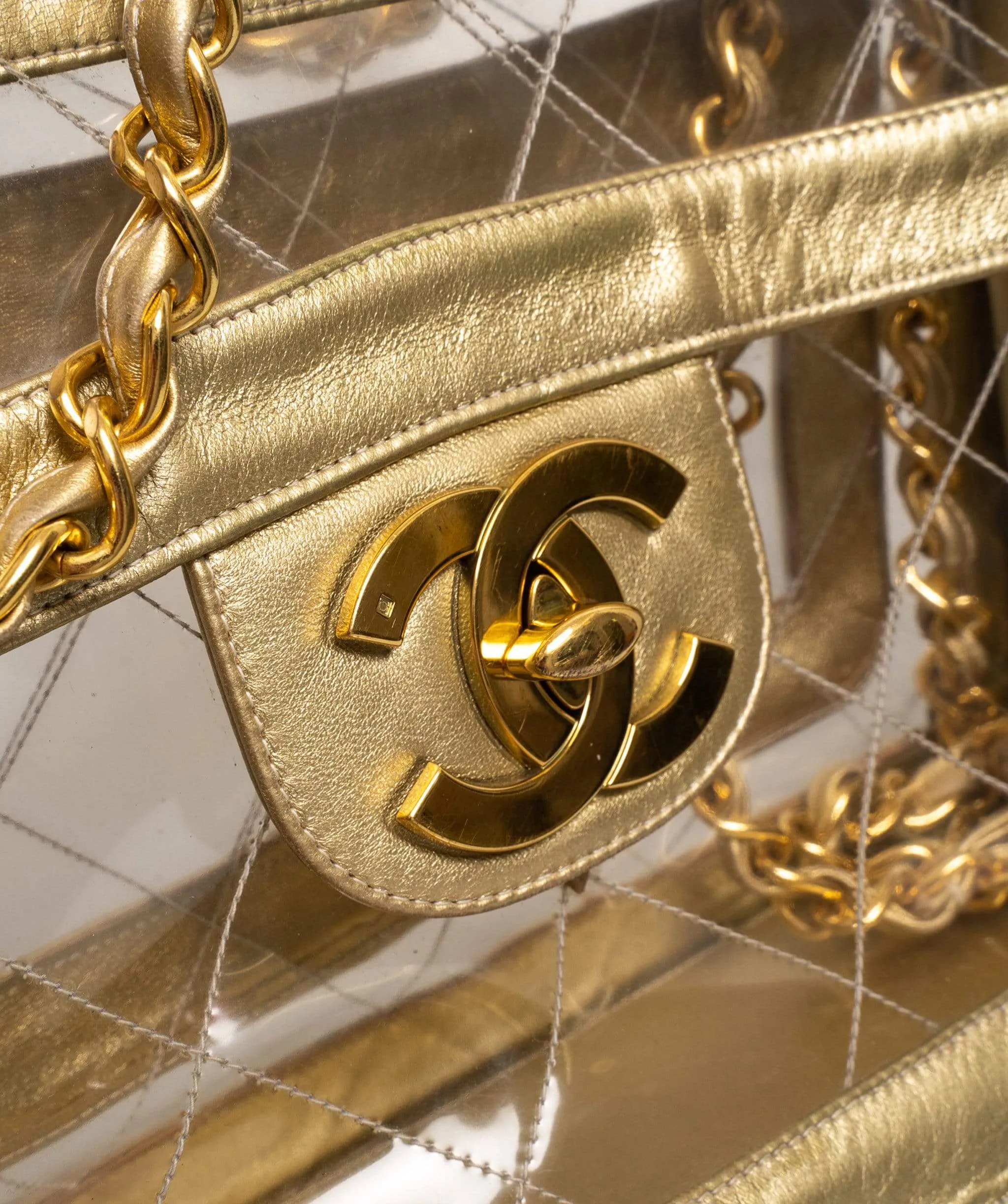 Chanel Rare Vintage PVC and Gold Leather Jumbo Bag - AWL1596