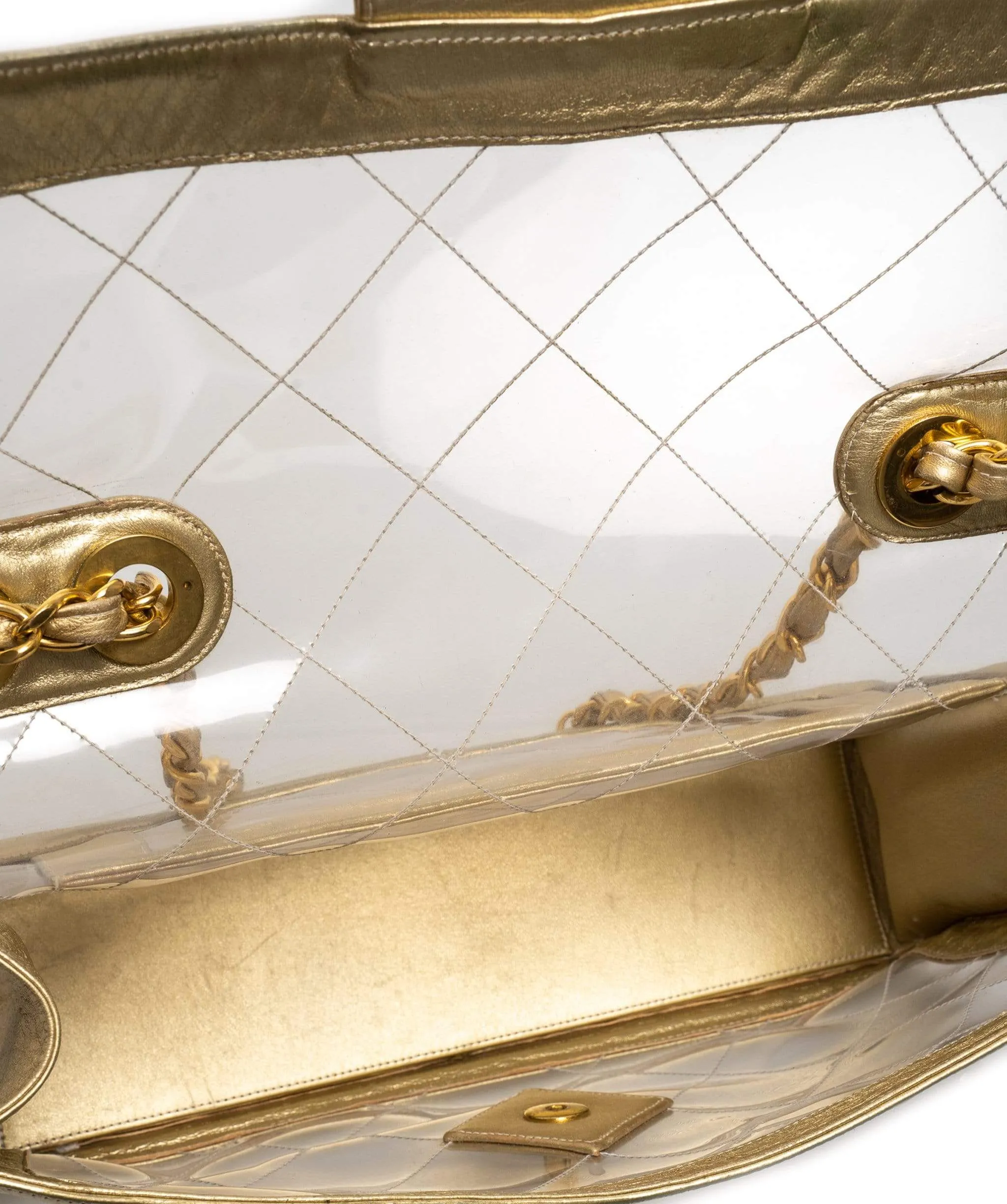 Chanel Rare Vintage PVC and Gold Leather Jumbo Bag - AWL1596