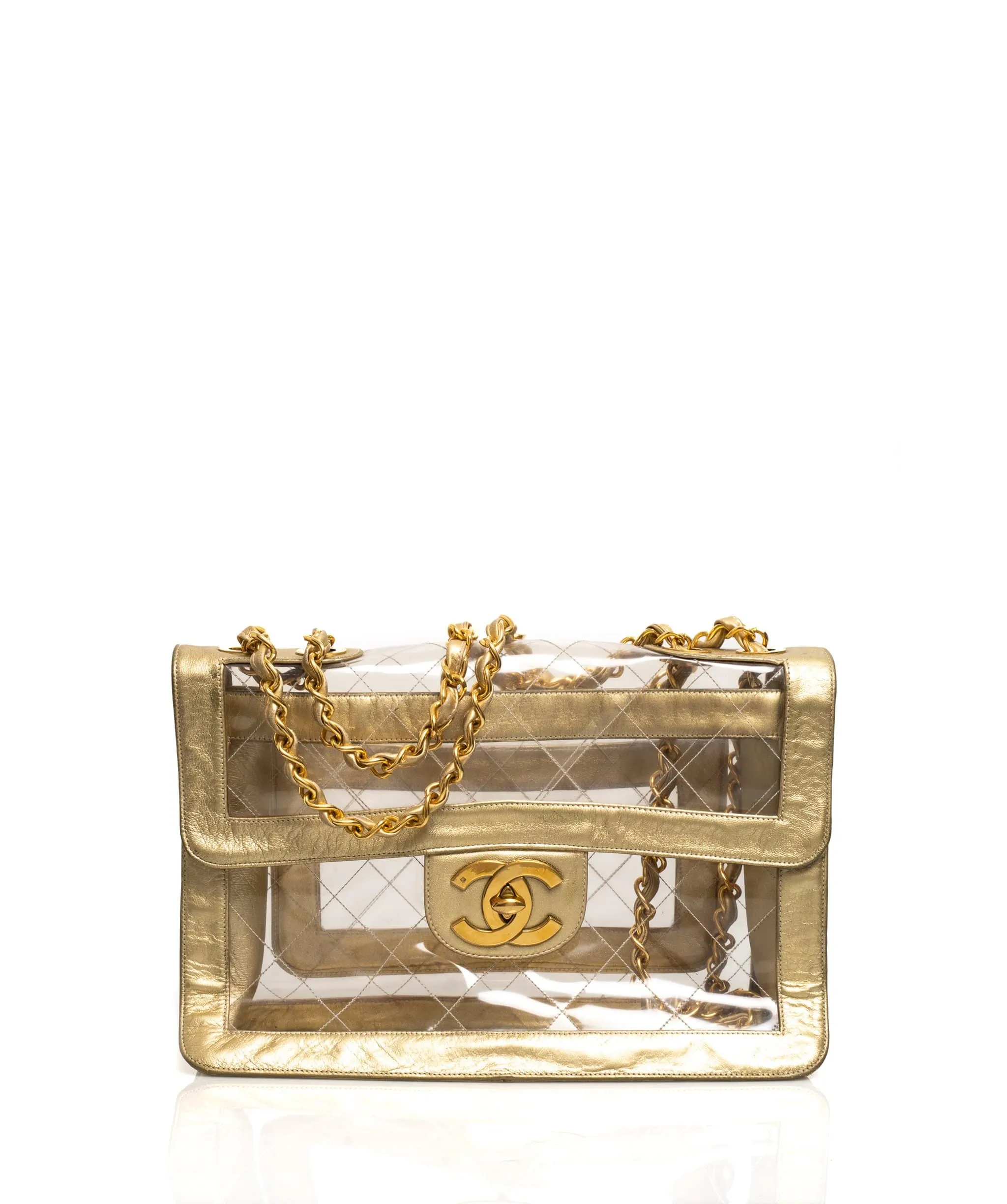Chanel Rare Vintage PVC and Gold Leather Jumbo Bag - AWL1596