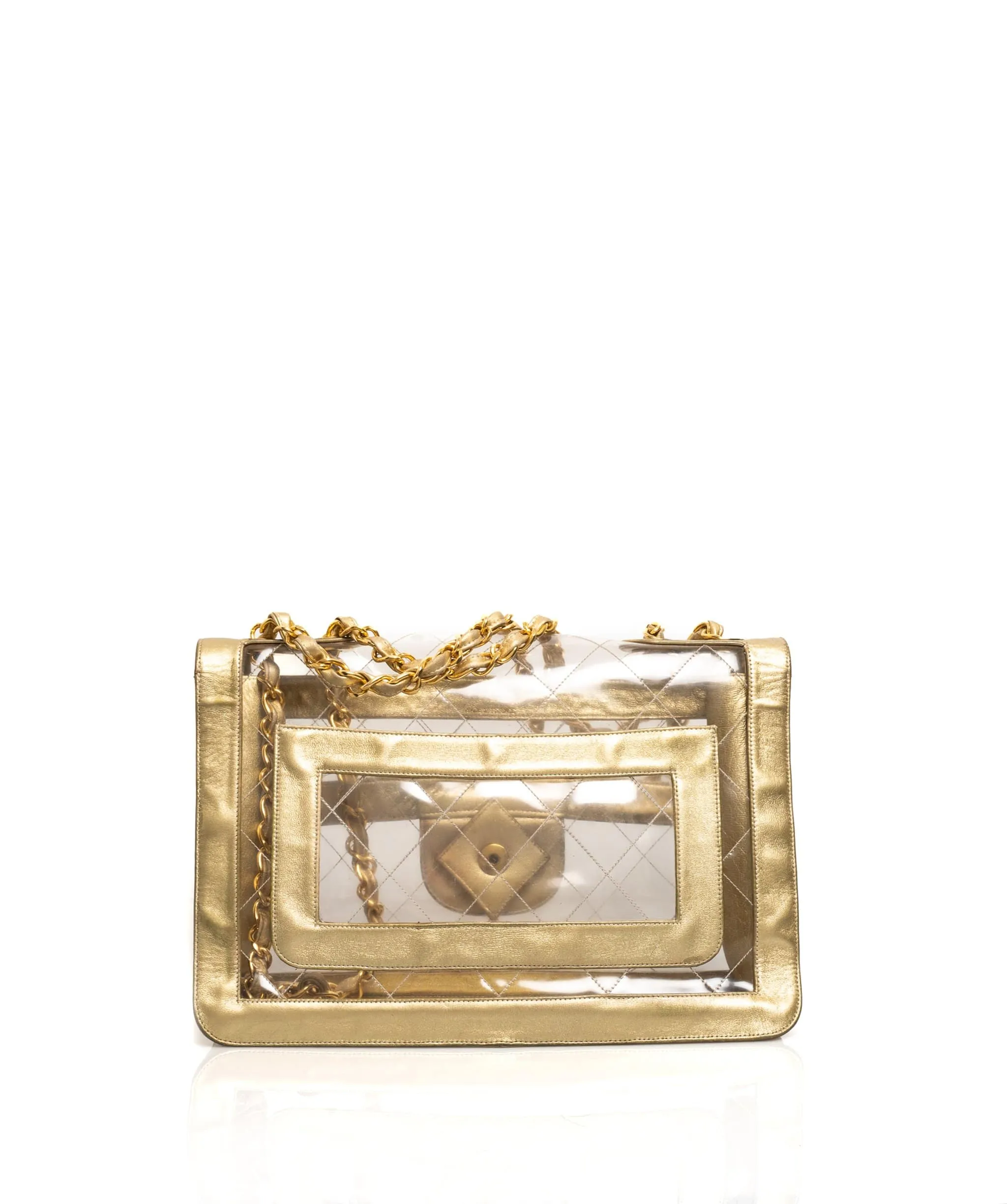 Chanel Rare Vintage PVC and Gold Leather Jumbo Bag - AWL1596