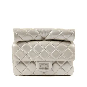 Chanel Silver Gold Leather Roll Handle Reissue Clutch