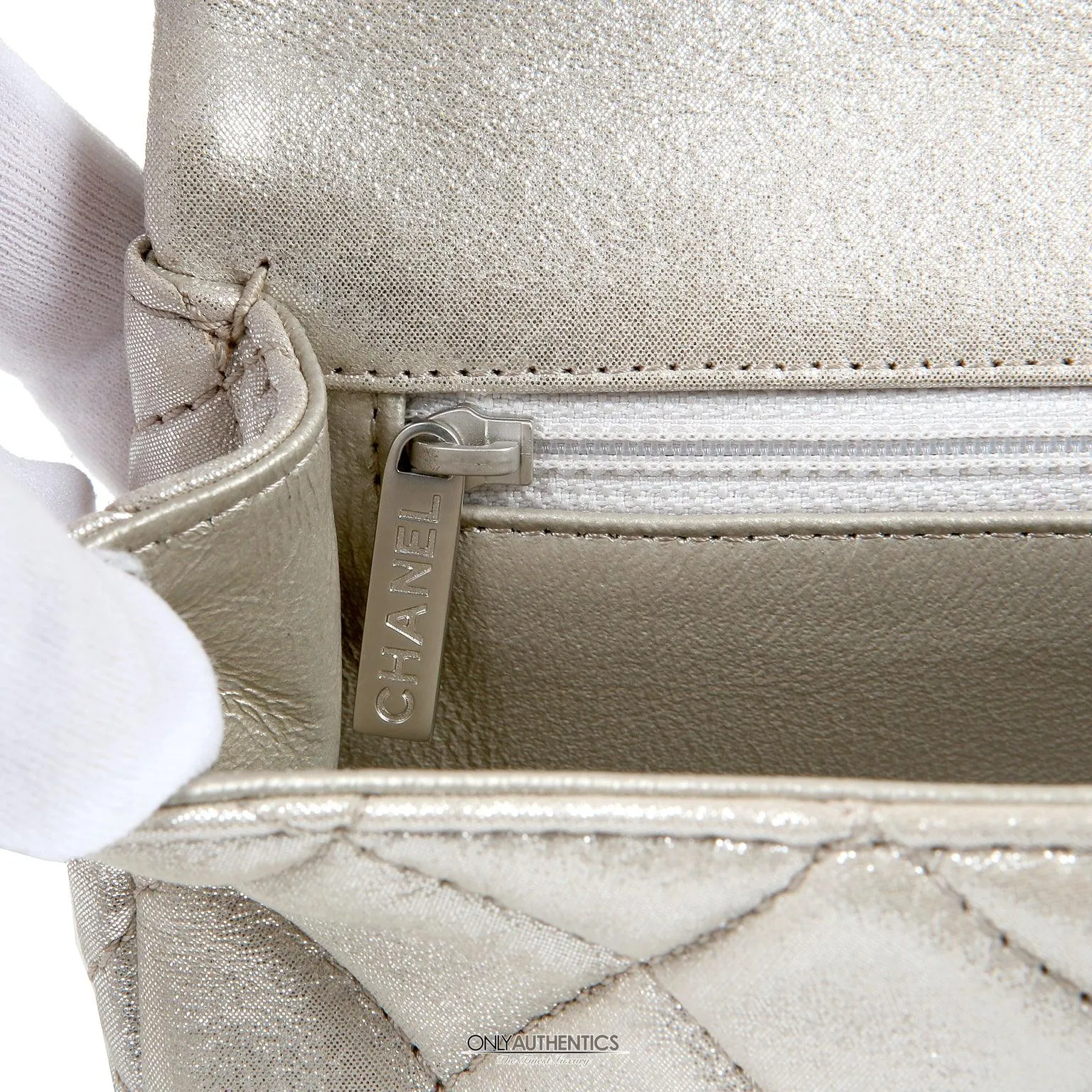 Chanel Silver Gold Leather Roll Handle Reissue Clutch