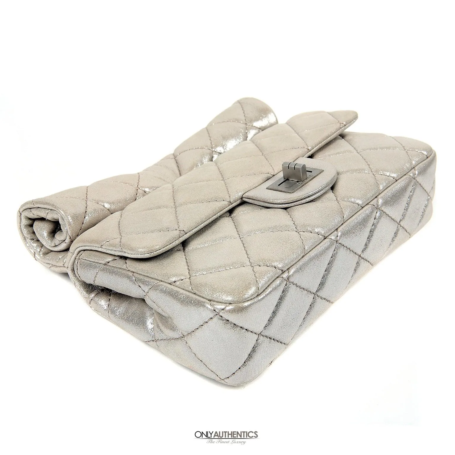 Chanel Silver Gold Leather Roll Handle Reissue Clutch