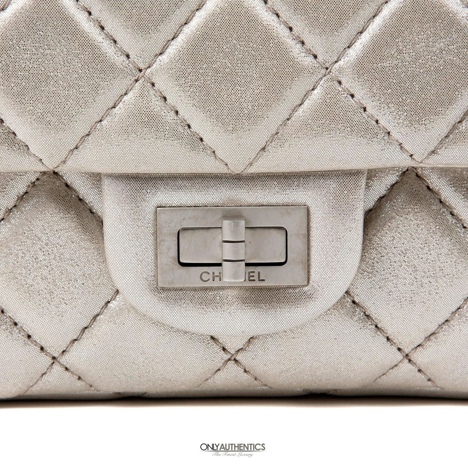 Chanel Silver Gold Leather Roll Handle Reissue Clutch