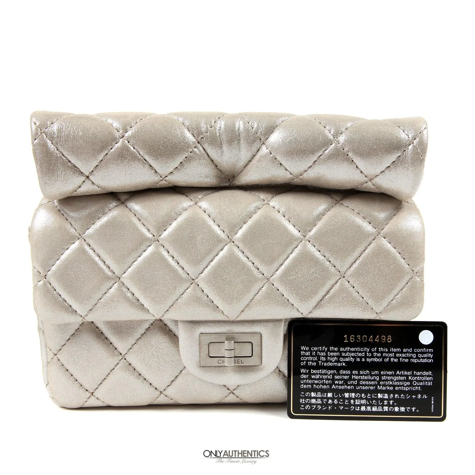 Chanel Silver Gold Leather Roll Handle Reissue Clutch