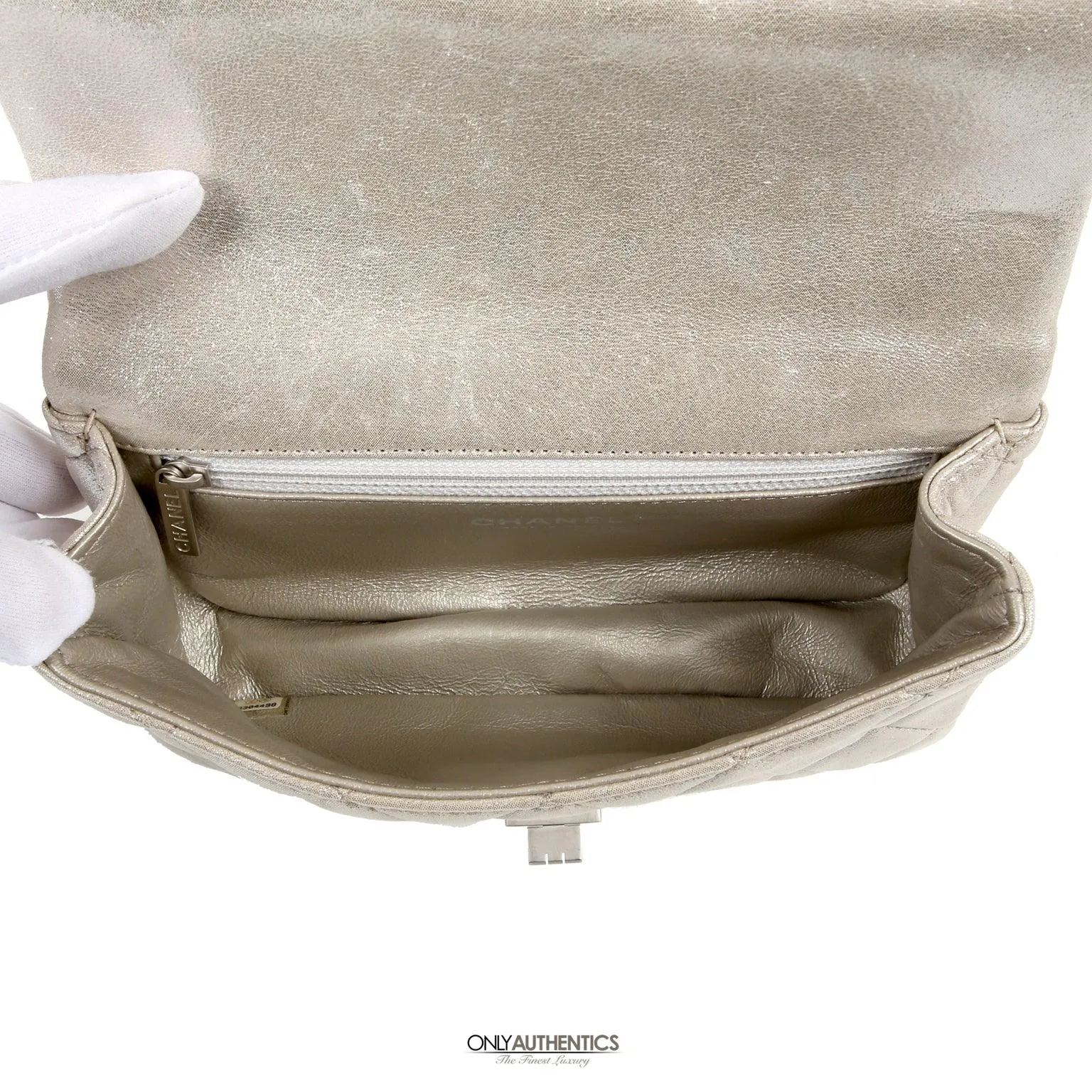 Chanel Silver Gold Leather Roll Handle Reissue Clutch