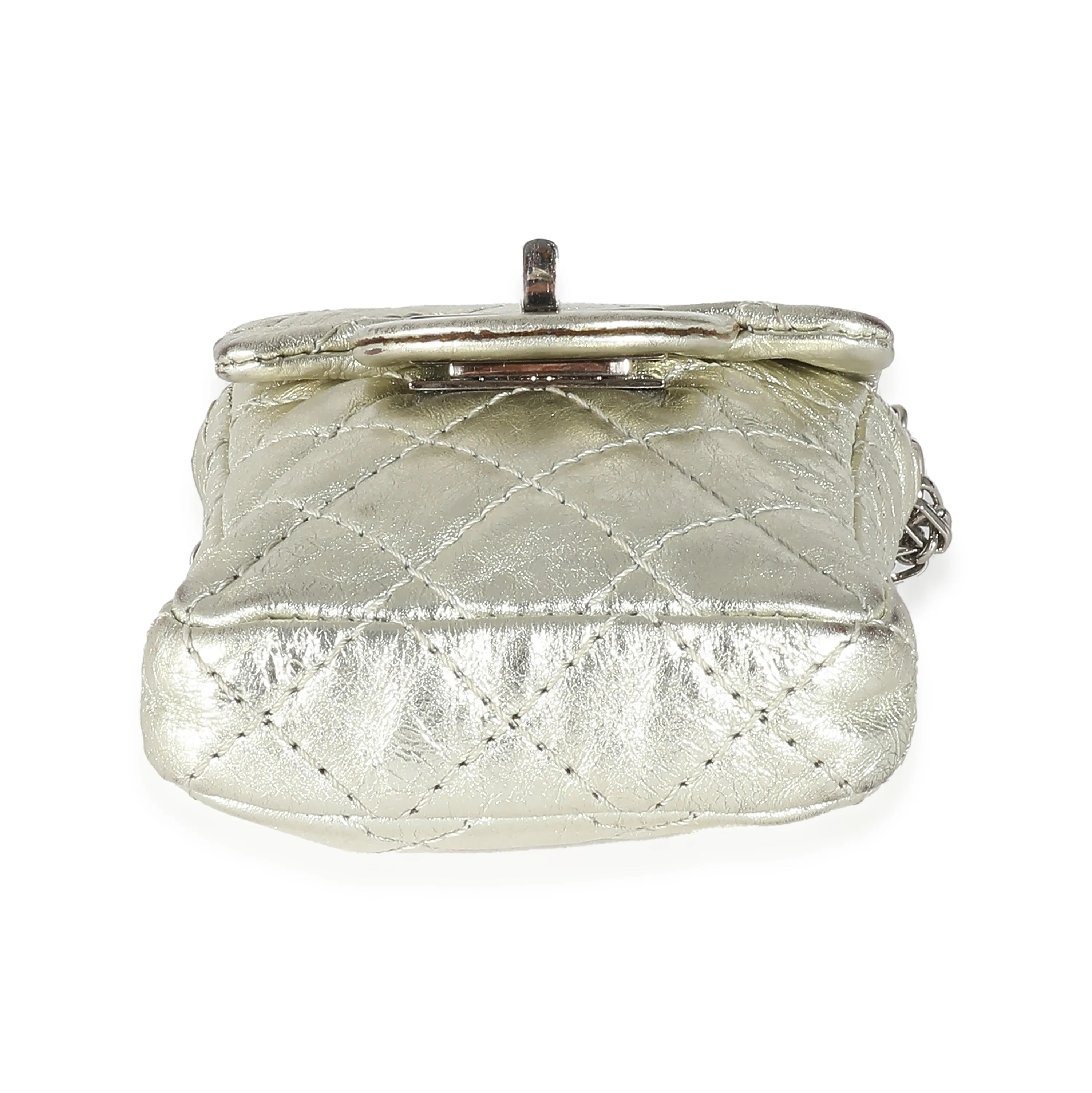 CHANEL Silver Metallic Aged Calfskin Quilted 2.55 Reissue Phone Case