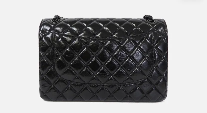 CHANEL SO BLACK QUILTED CRUMPLED CALFSKIN MEDIUM DOUBLE FLAP BAG