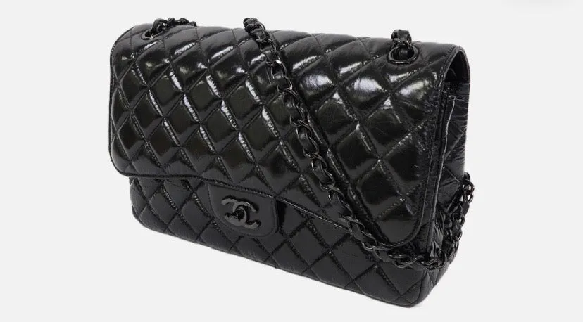CHANEL SO BLACK QUILTED CRUMPLED CALFSKIN MEDIUM DOUBLE FLAP BAG
