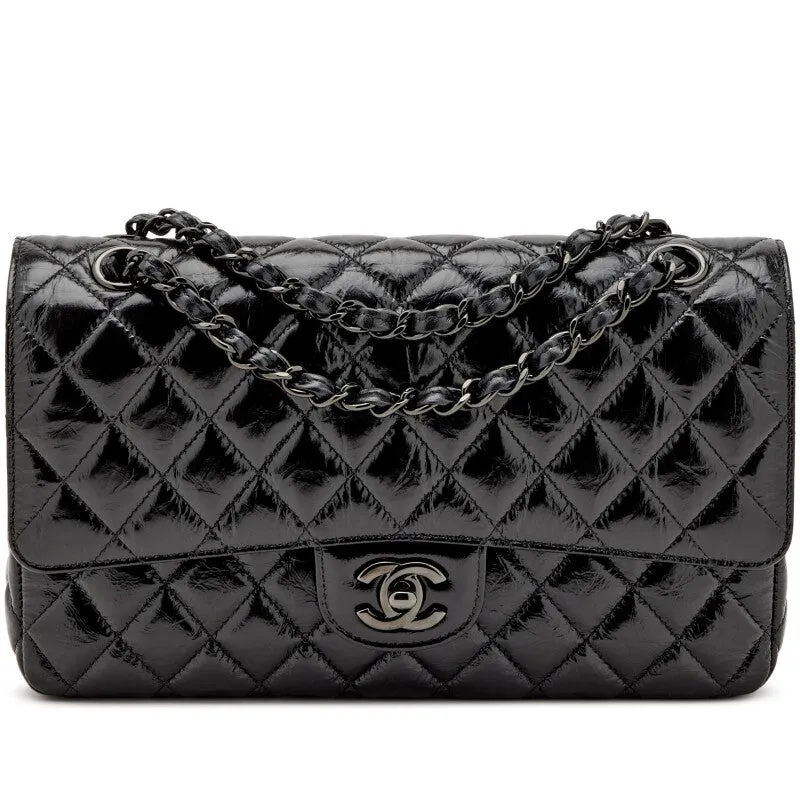 CHANEL SO BLACK QUILTED CRUMPLED CALFSKIN MEDIUM DOUBLE FLAP BAG