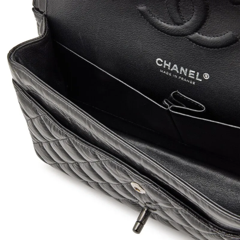 CHANEL SO BLACK QUILTED CRUMPLED CALFSKIN MEDIUM DOUBLE FLAP BAG