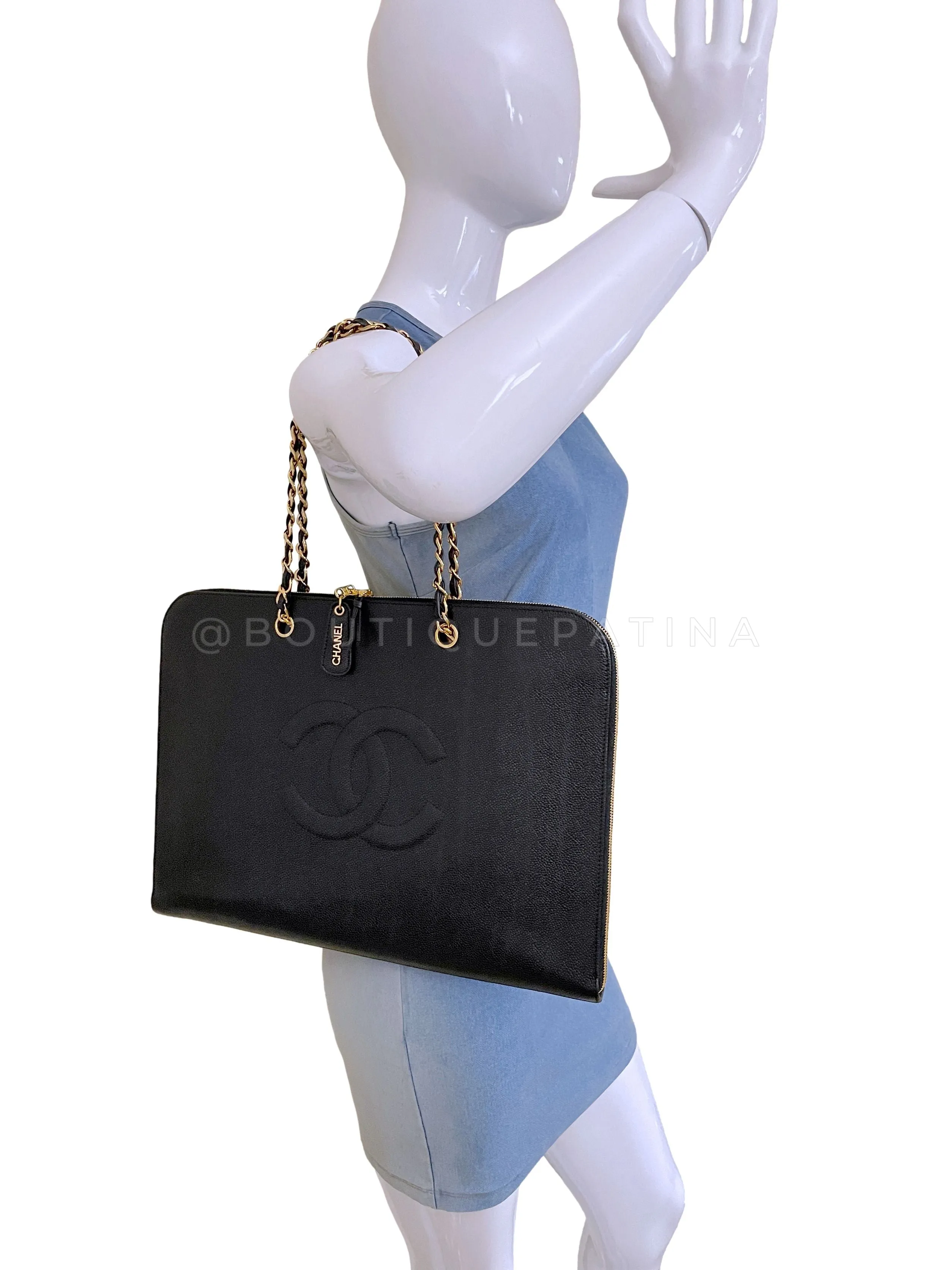 Chanel Vintage Black Caviar Portfolio Work Tote Bag 24k GHW