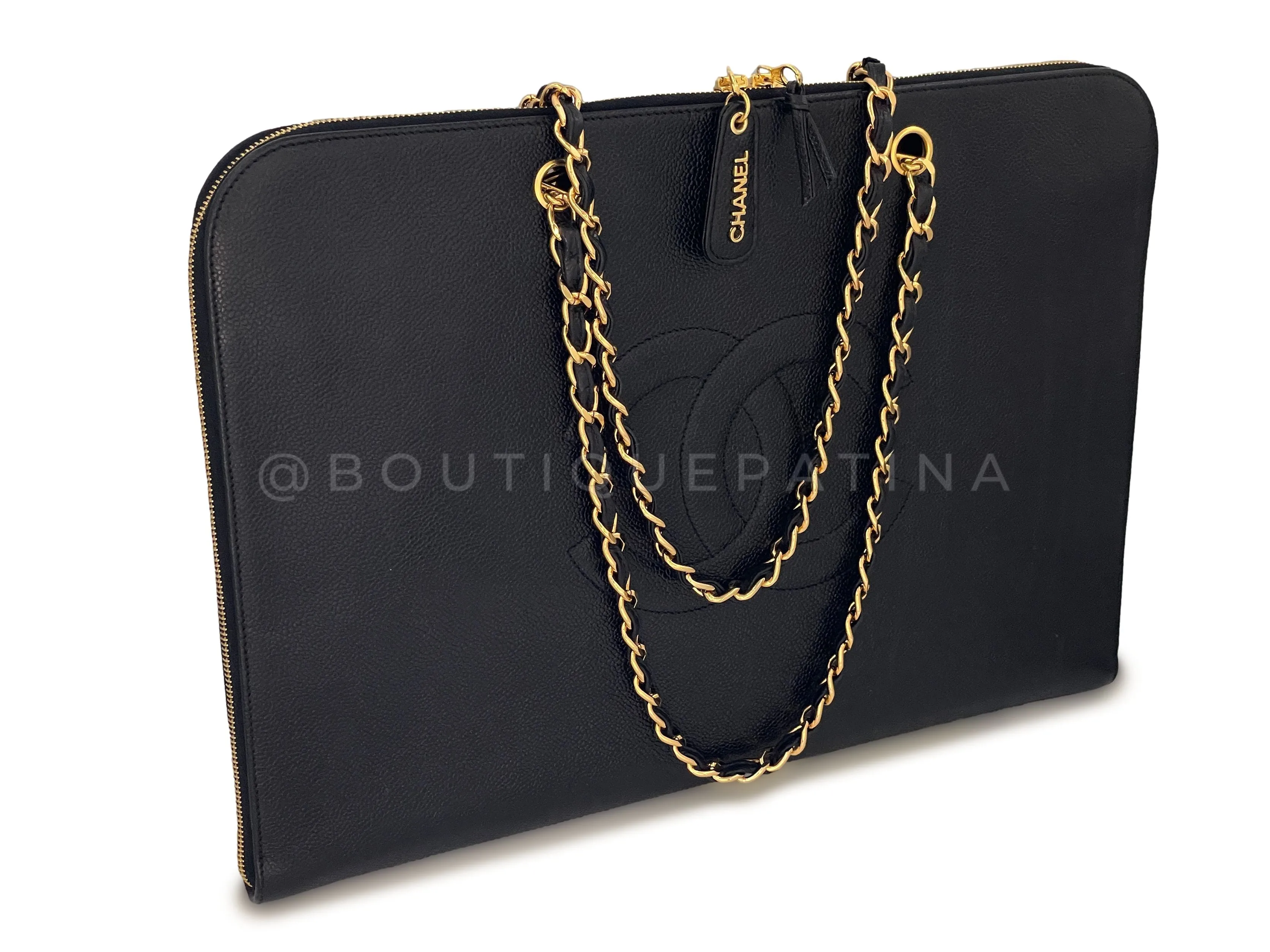 Chanel Vintage Black Caviar Portfolio Work Tote Bag 24k GHW
