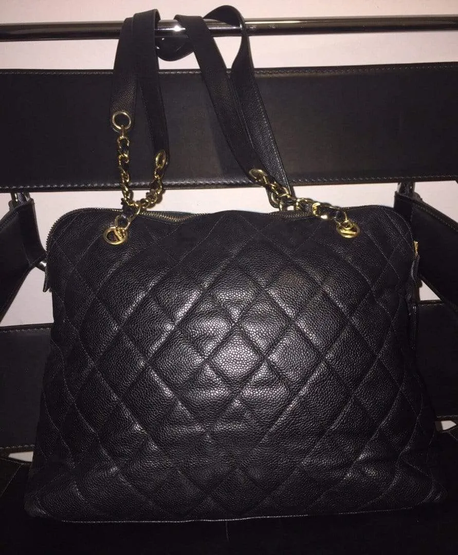 CHANEL VINTAGE CAVIAR QUILTED FLAP SHOULDER BAG BLACK
