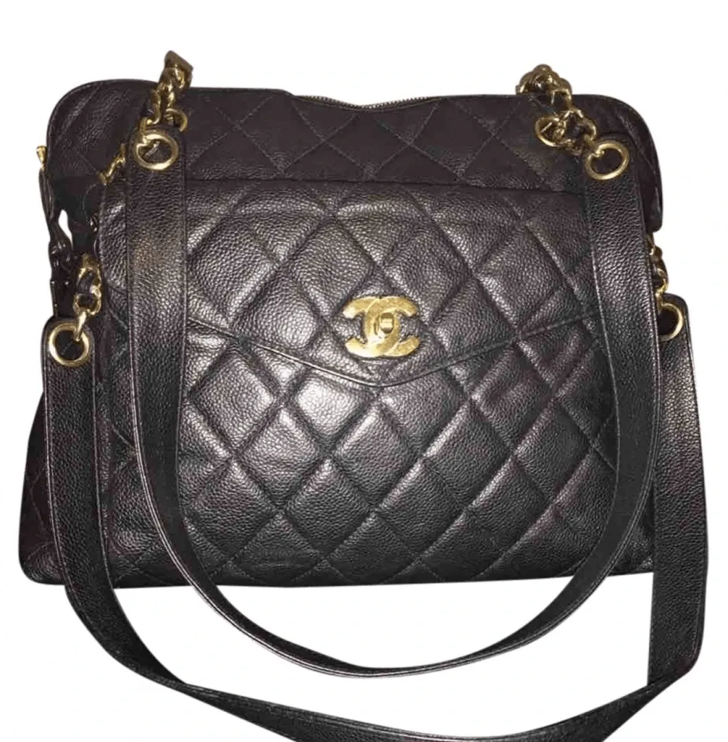 CHANEL VINTAGE CAVIAR QUILTED FLAP SHOULDER BAG BLACK