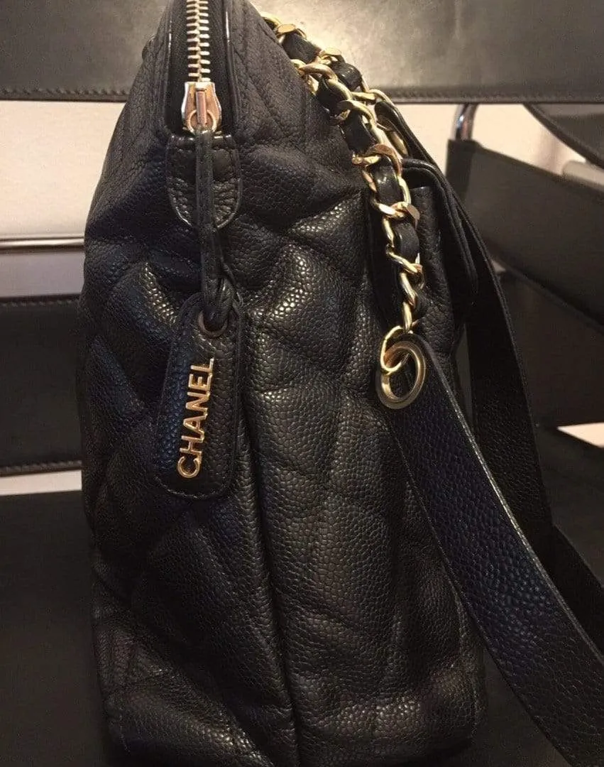 CHANEL VINTAGE CAVIAR QUILTED FLAP SHOULDER BAG BLACK