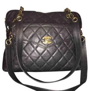 CHANEL VINTAGE CAVIAR QUILTED FLAP SHOULDER BAG BLACK