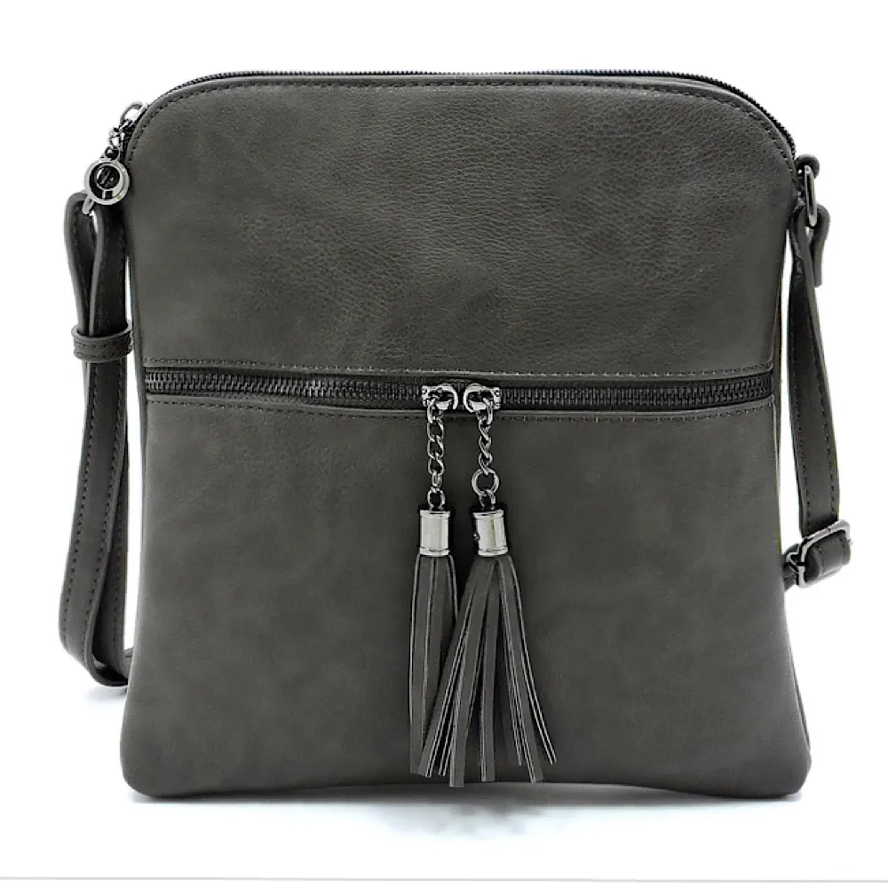 Charcoal Zip Tassel Crossbody Purse