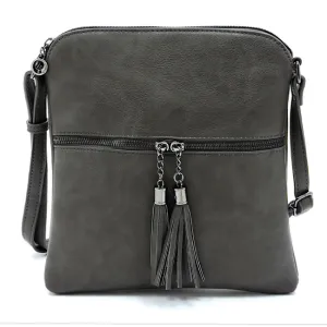 Charcoal Zip Tassel Crossbody Purse