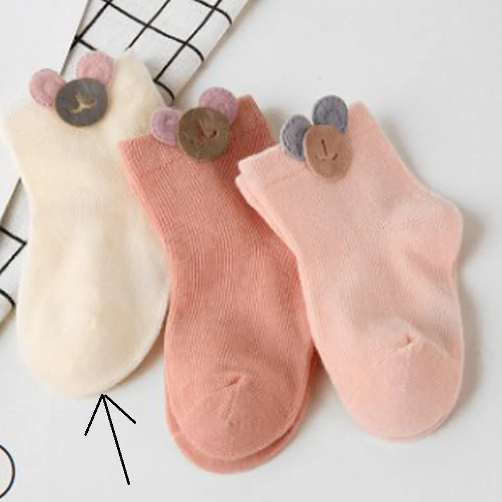 Children Accessories Toddler Girls Kids Socks Cotton Baby Leg Warm 3D Cartoon Button Socks Candy Color short Socks (1 Piece ONLY)