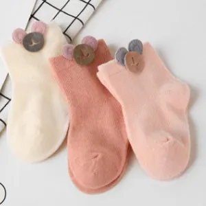 Children Accessories Toddler Girls Kids Socks Cotton Baby Leg Warm 3D Cartoon Button Socks Candy Color short Socks (1 Piece ONLY)
