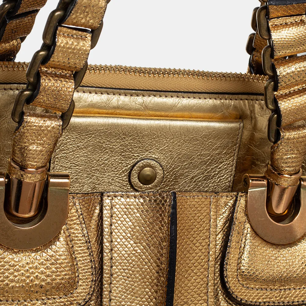 Chlo&eacute;  Gold Embossed Leather Heloise Satchel