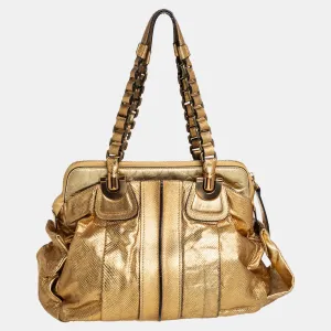 Chlo&eacute;  Gold Embossed Leather Heloise Satchel