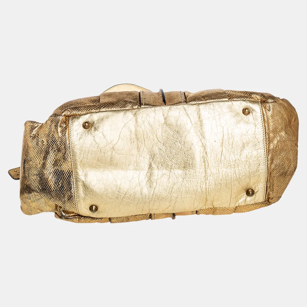 Chlo&eacute;  Gold Embossed Leather Heloise Satchel