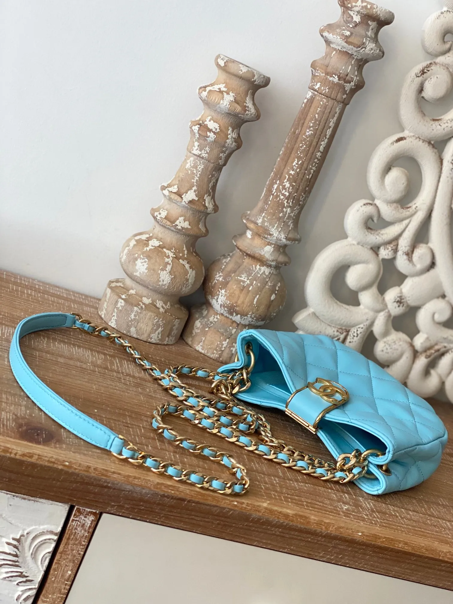 CHLSmall Hobo Bag Gold Hardware Blue For Women, Women&#8217;s Handbags, Shoulder Bags 7.5in/19cm