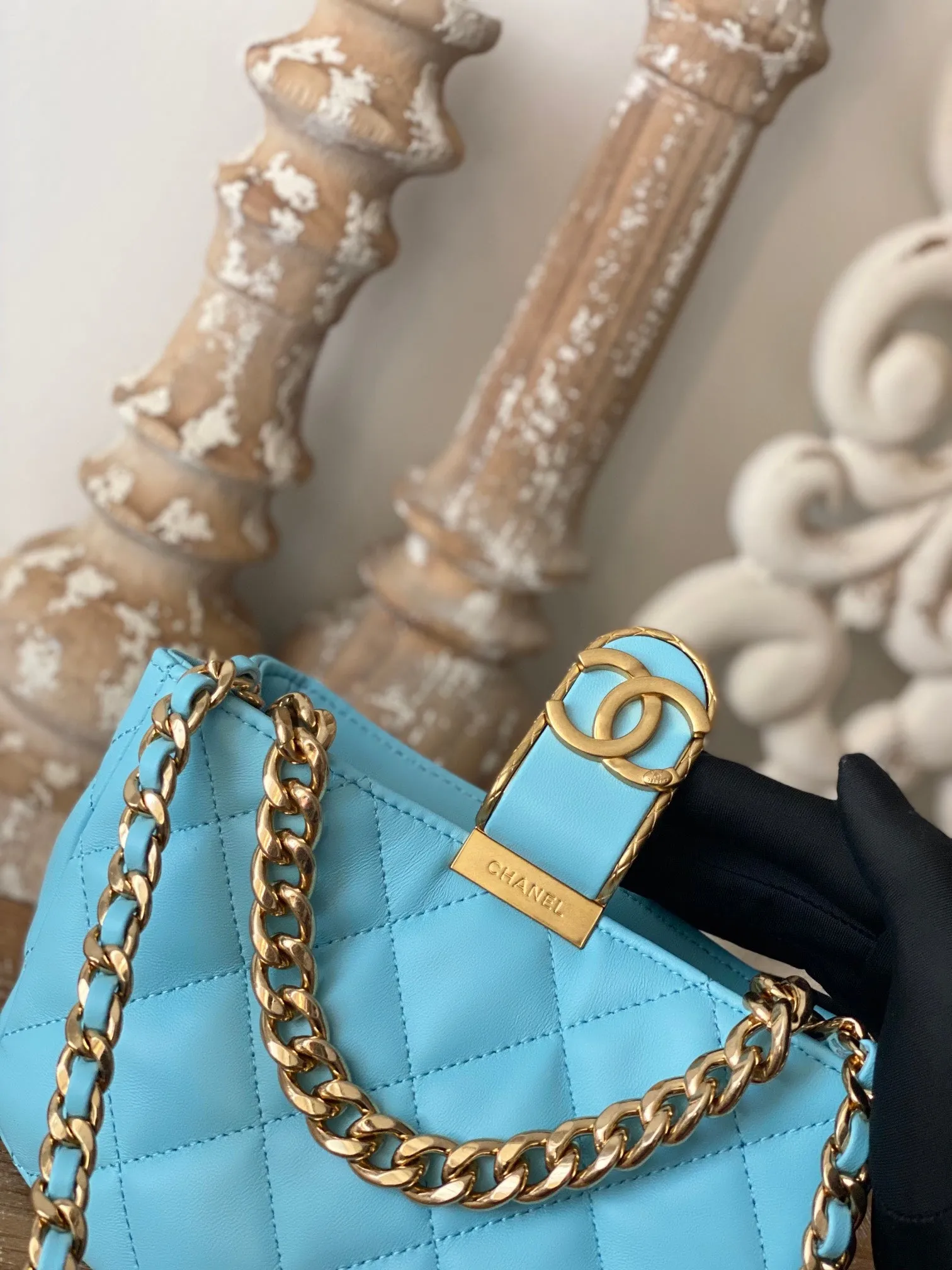 CHLSmall Hobo Bag Gold Hardware Blue For Women, Women&#8217;s Handbags, Shoulder Bags 7.5in/19cm