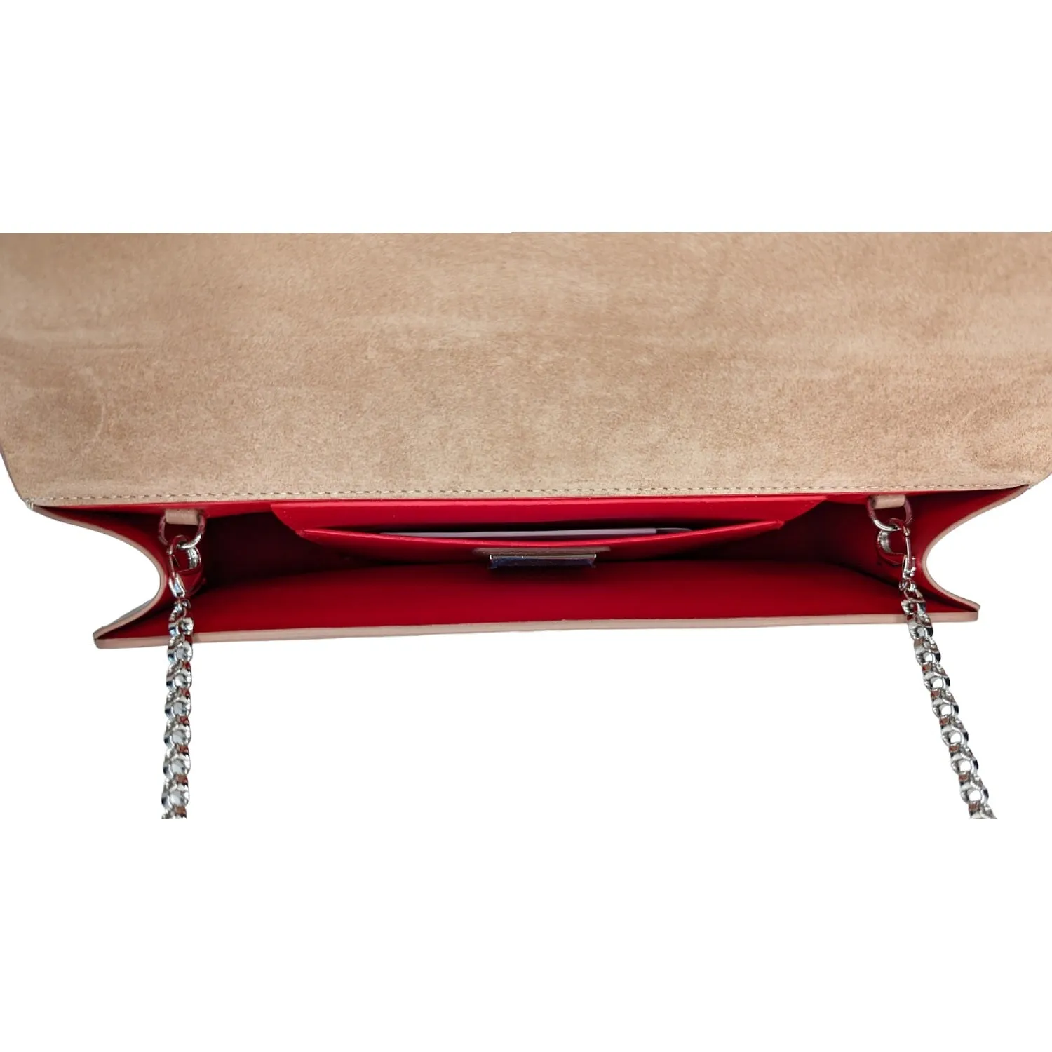 Christian Louboutin Nude Suede Vero Dodat Clutch On Chain