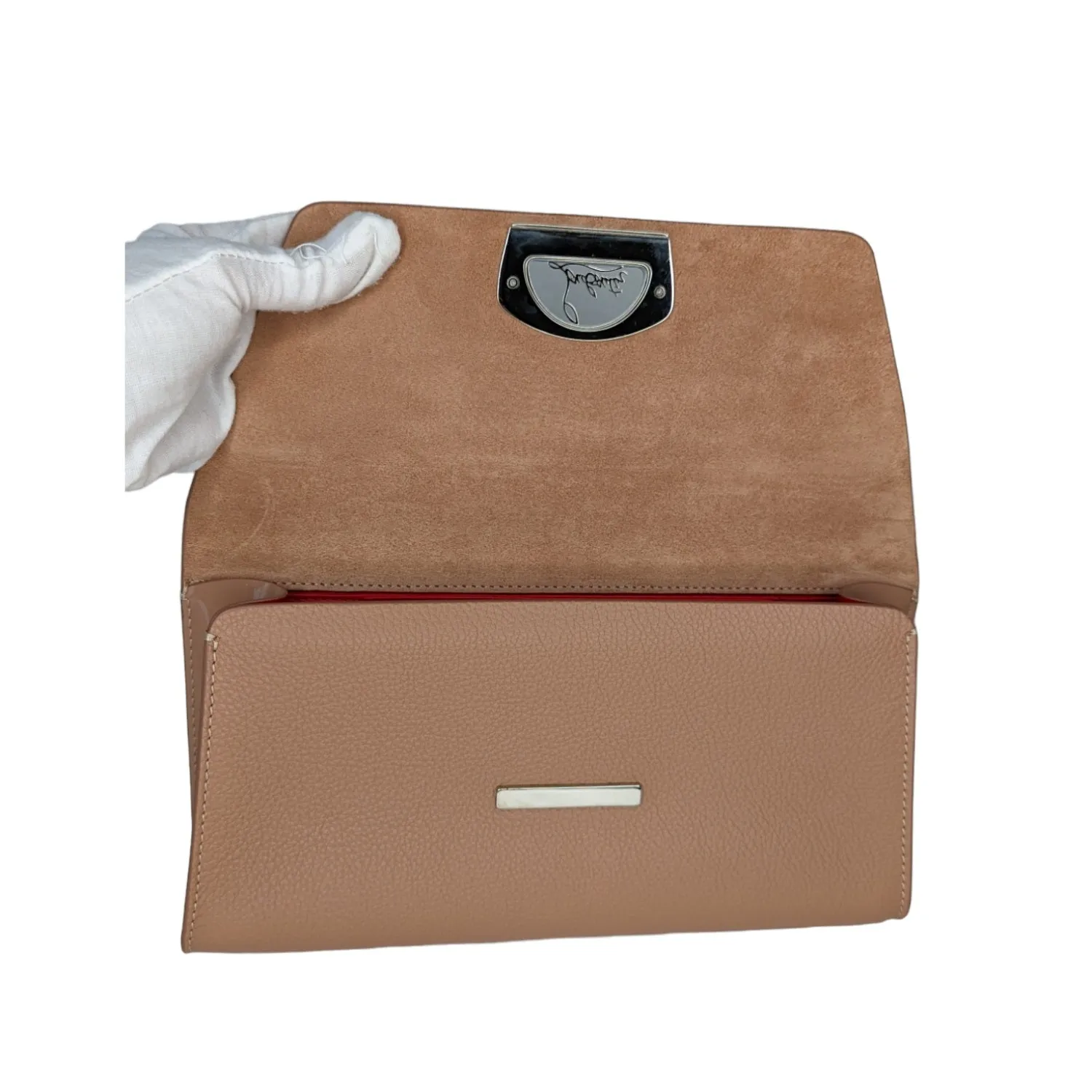 Christian Louboutin Nude Suede Vero Dodat Clutch On Chain