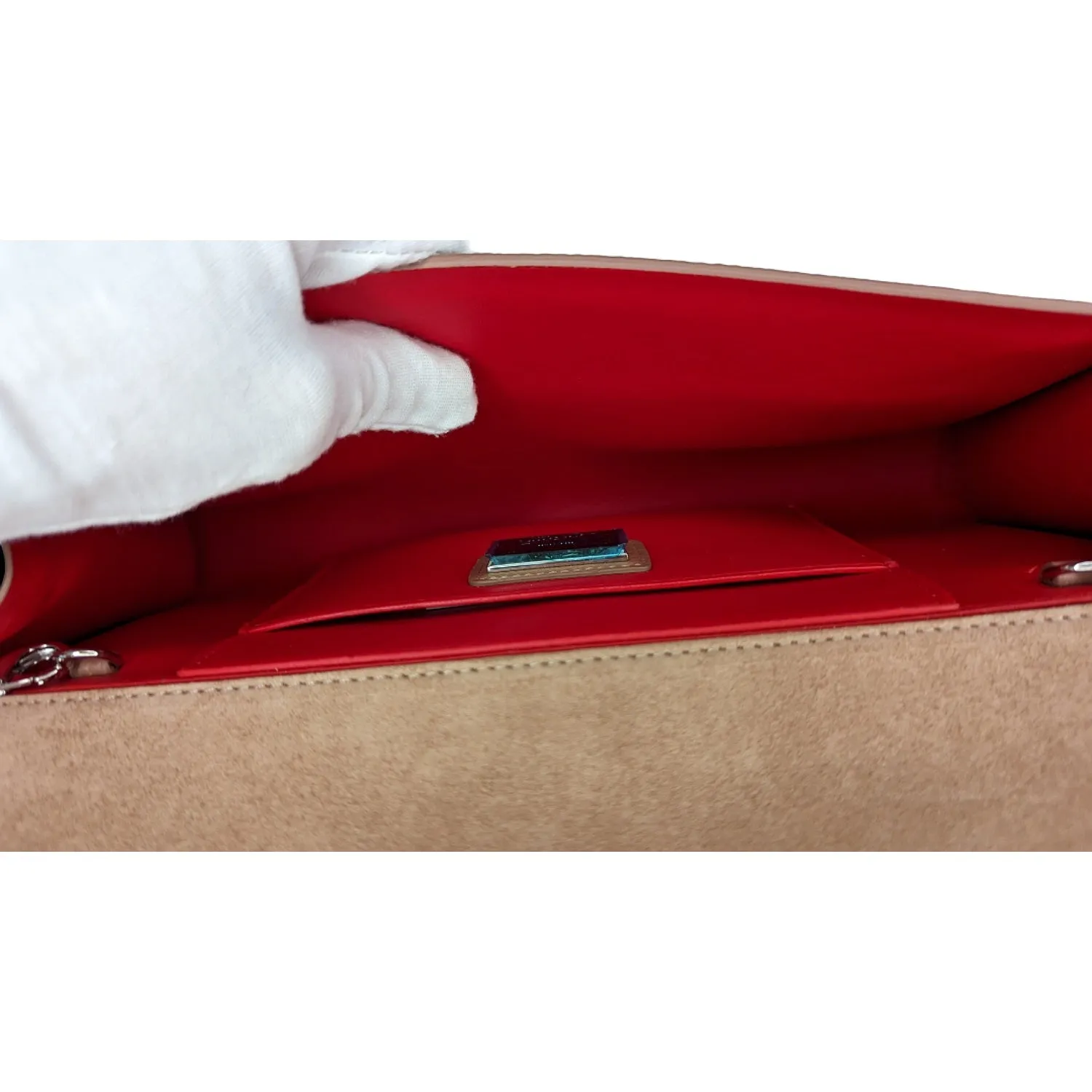 Christian Louboutin Nude Suede Vero Dodat Clutch On Chain