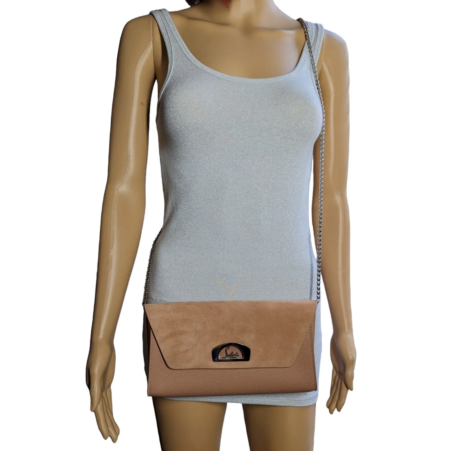 Christian Louboutin Nude Suede Vero Dodat Clutch On Chain